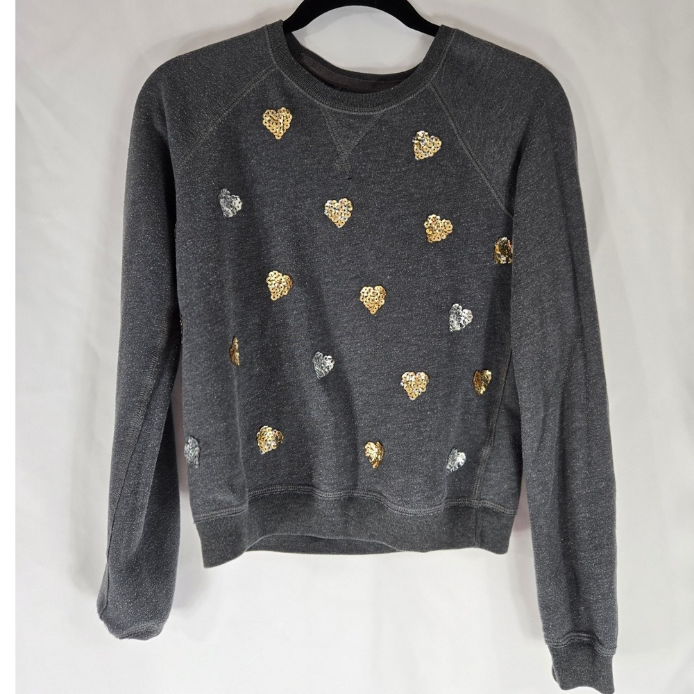Abercrombie‎ & Fitch Sweatshirt Heart Sequin Gray XS Cute Sparkly Bing Retro Y2K
